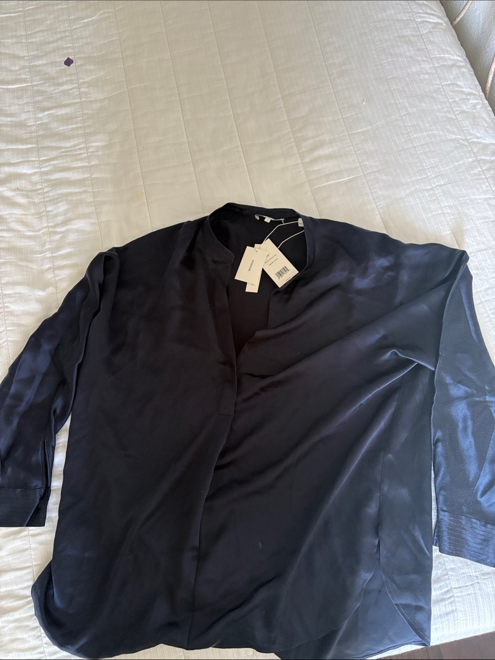 Vince Black V-Neck Long Sleeve Silk-Blend Blouse